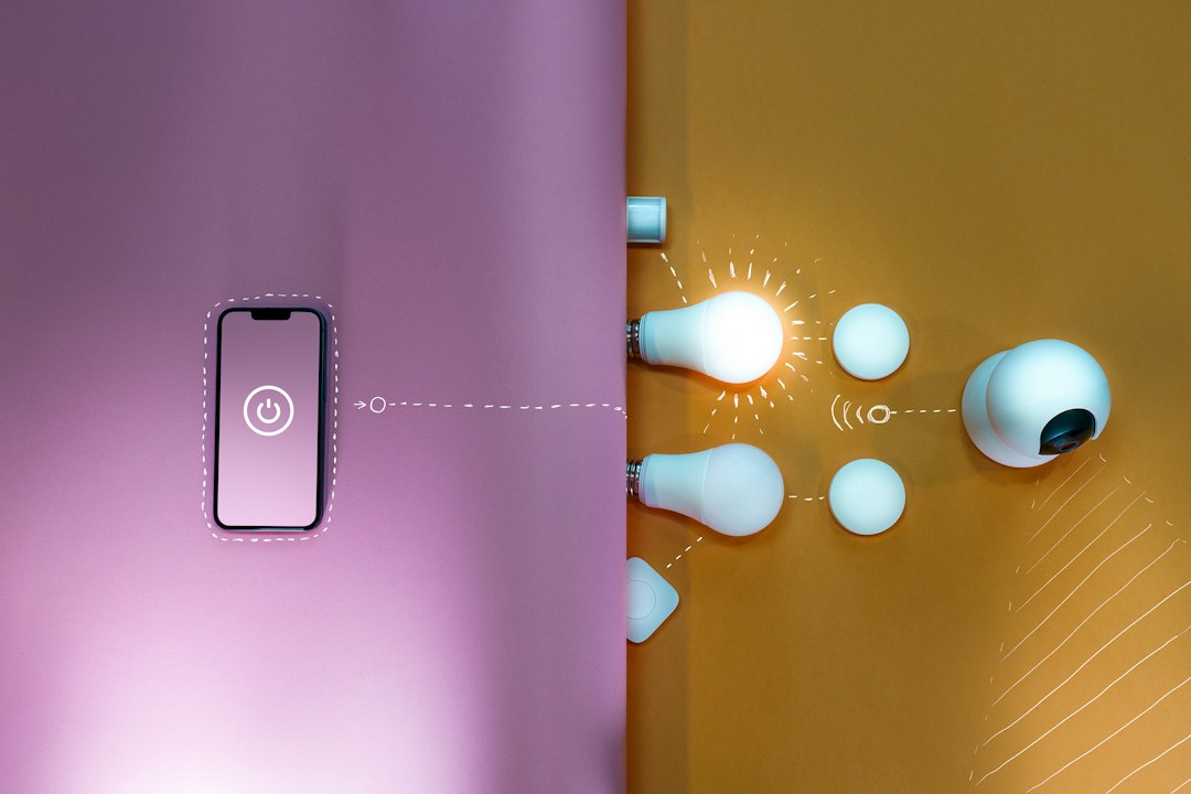 A cell phone is connected to a light switch