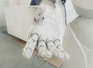 Closeup photo of white robot arm