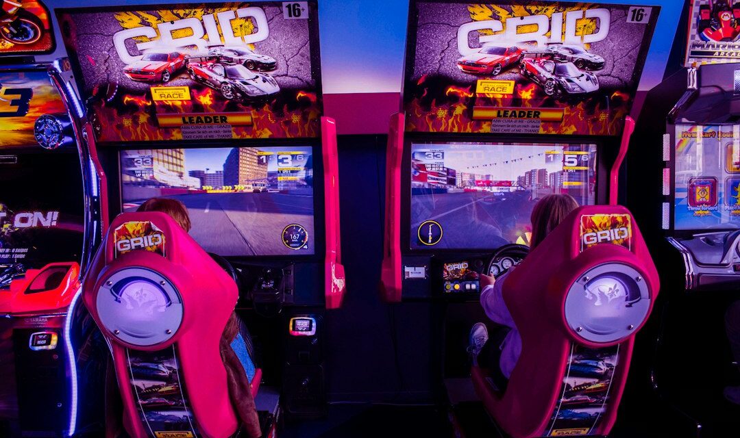 Red and black arcade game machine