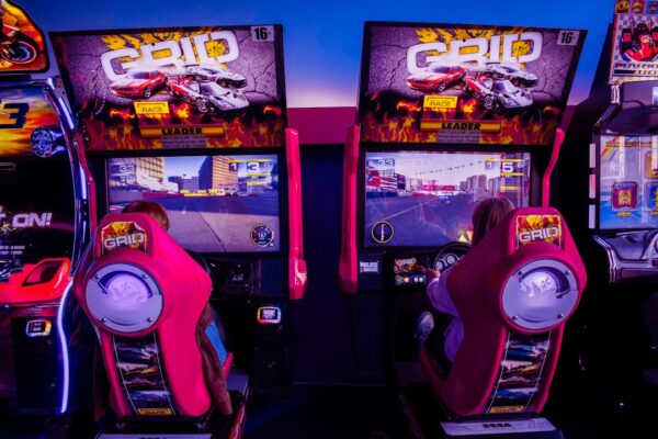 Red and black arcade game machine