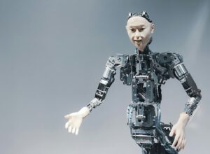 A robot that is standing in the air