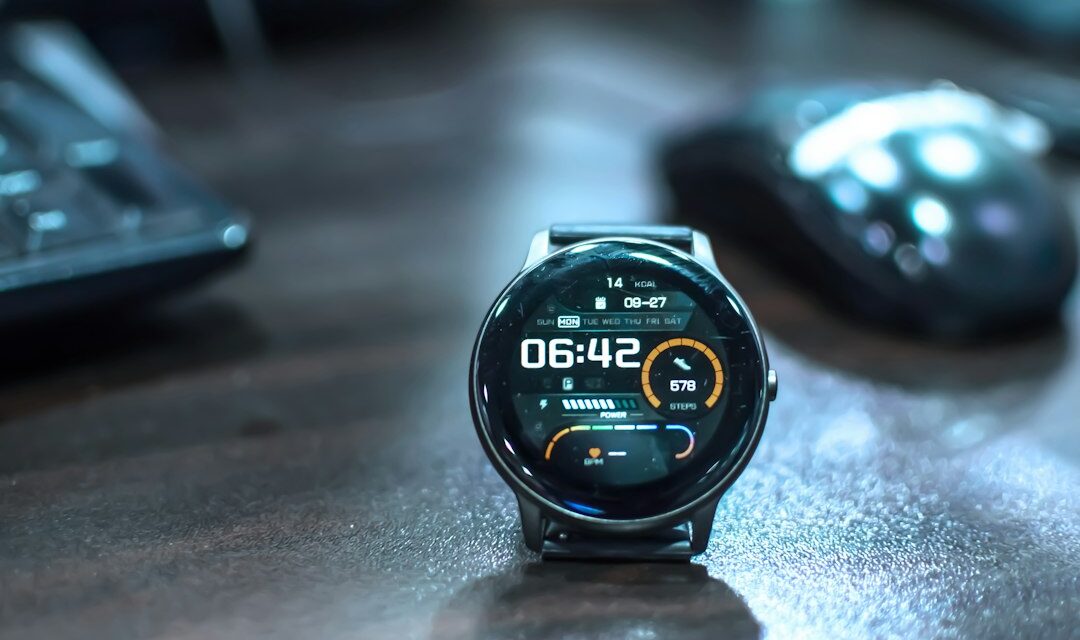 A close up of a smart watch on a table