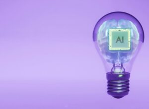 Ai brain inside a lightbulb illustrates an idea