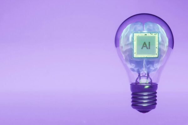 Ai brain inside a lightbulb illustrates an idea