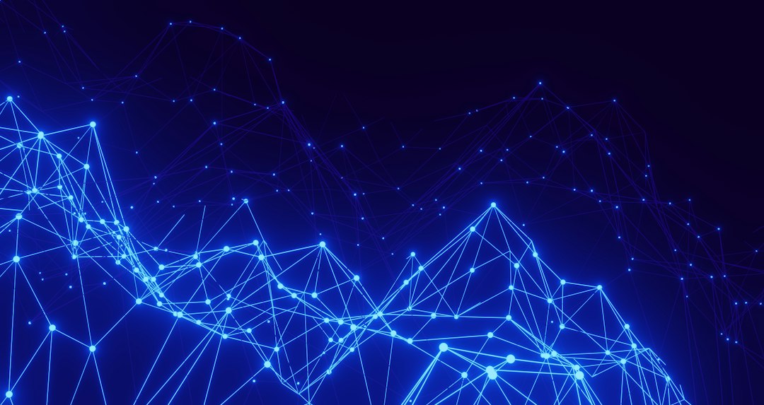 A blue background with lines and dots