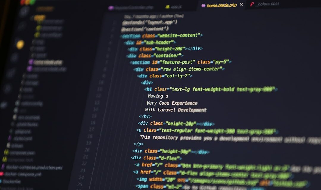 Computer screen displaying HTML code for a web development project