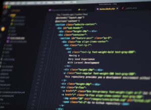 Computer screen displaying HTML code for a web development project