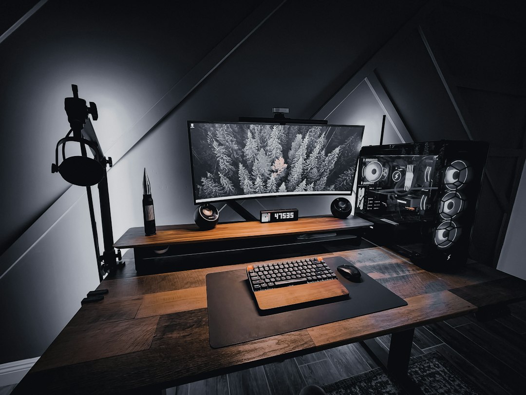 A computer on a table
