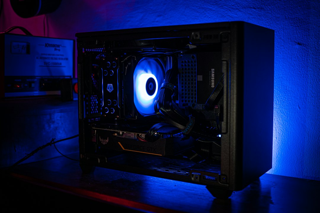 Black and blue audio mixer