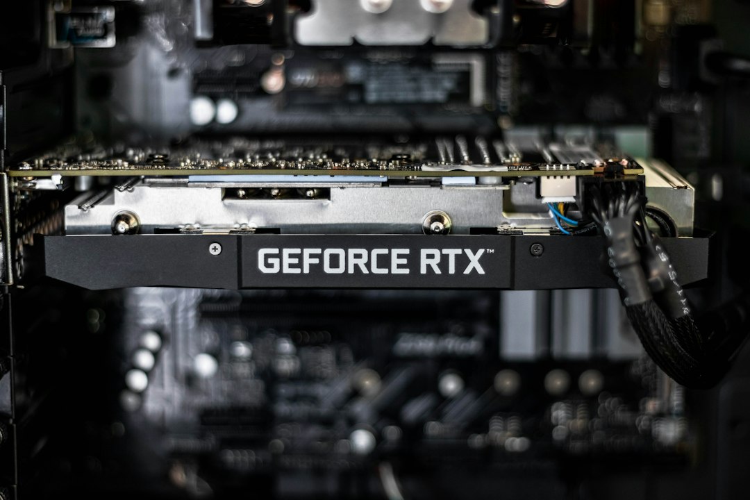 Selective focus photography of GEFORCE RTX graphics card