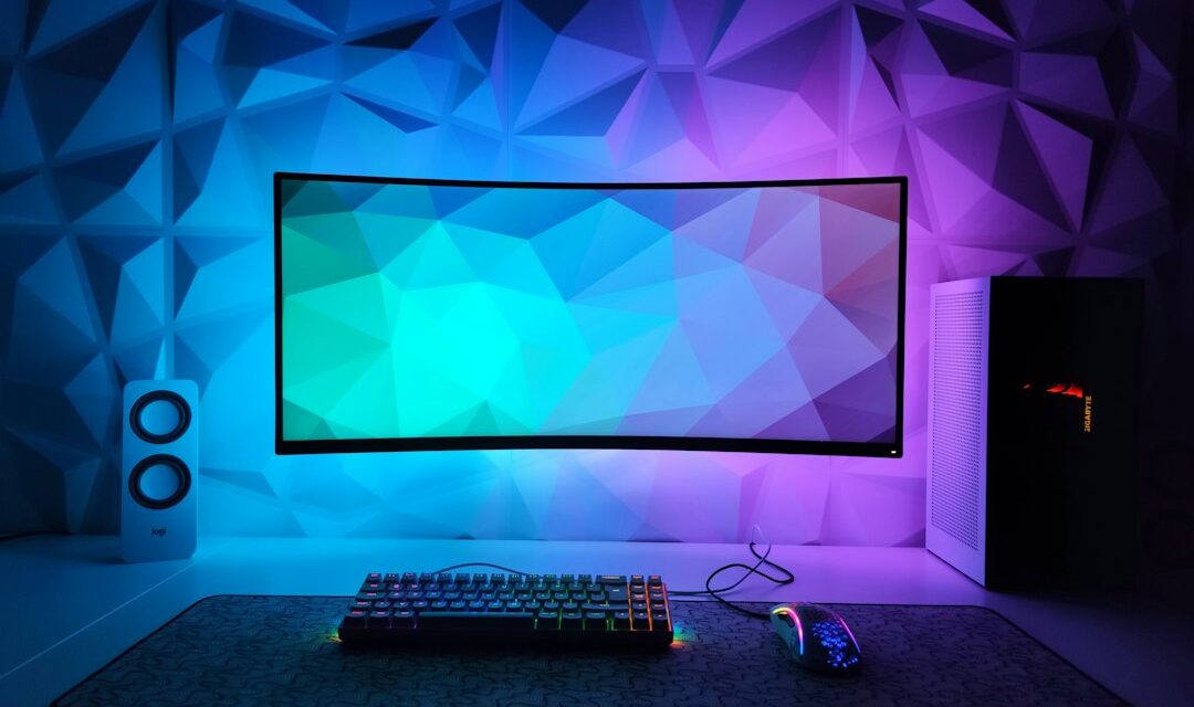 A computer monitor sitting on top of a desk