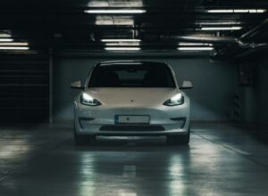 A car parked in a garage