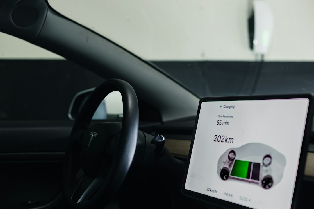 A picture of a car dashboard with a display on the dashboard