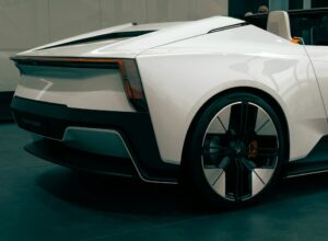 Sleek white convertible sports car rear view